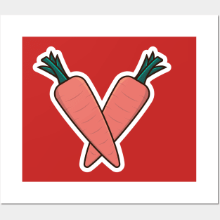 Standing Two Carrots Vegetable Sticker vector illustration. Food nature icon concept. Healthy fresh vegetable food carrot sticker design logo. Posters and Art